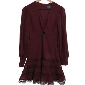 Bardot Womens Sz 4 Burgundy Luella Lace Trim Short Fit & Flare Mini Dress